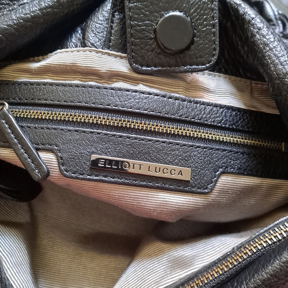 Elliott Lucca Black Leather Double Strap Medium Purse / Bag with Zip & Snap Lock - Picture 6 of 13